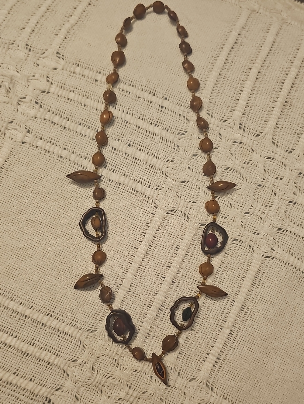 Vintage Seed Pendant Necklace Jewelry Women Men 80s Organic Bohemian Retro